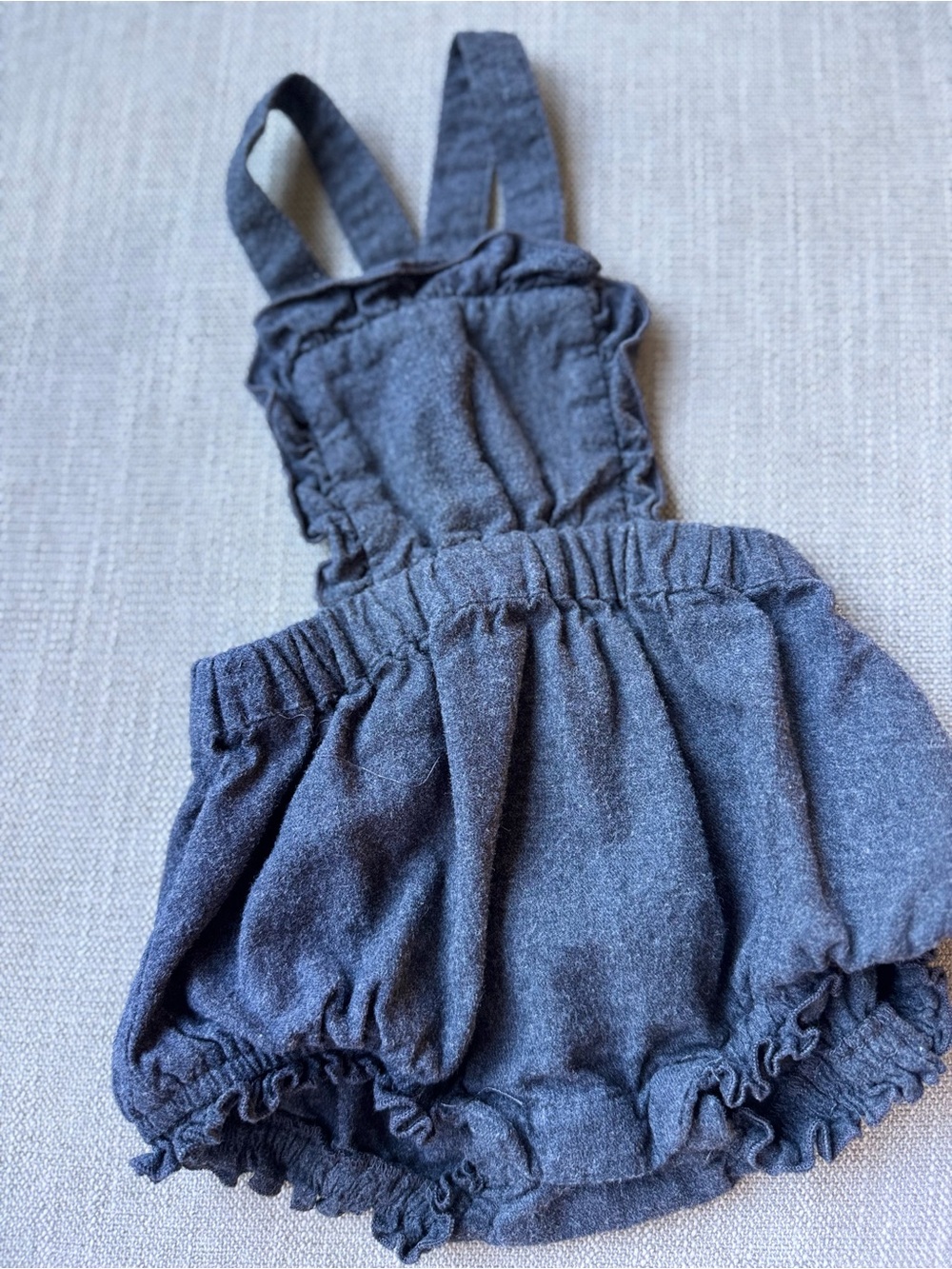Zara Dark Heather Gray Ruffled Suspender Baby Romper